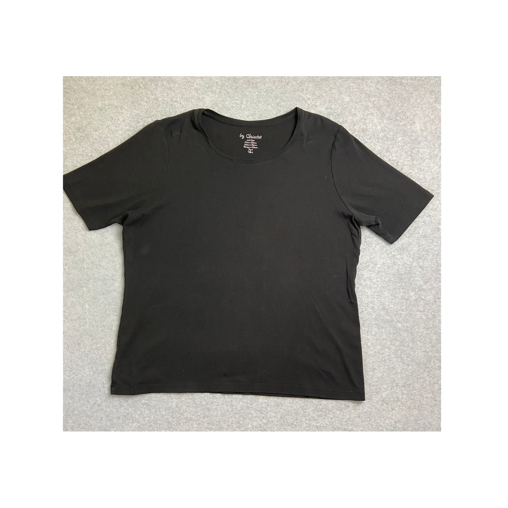 Chico's T-Shirt Womens Size 3 US XL Black Short Sleeve Cotton Crew Neck Basic
